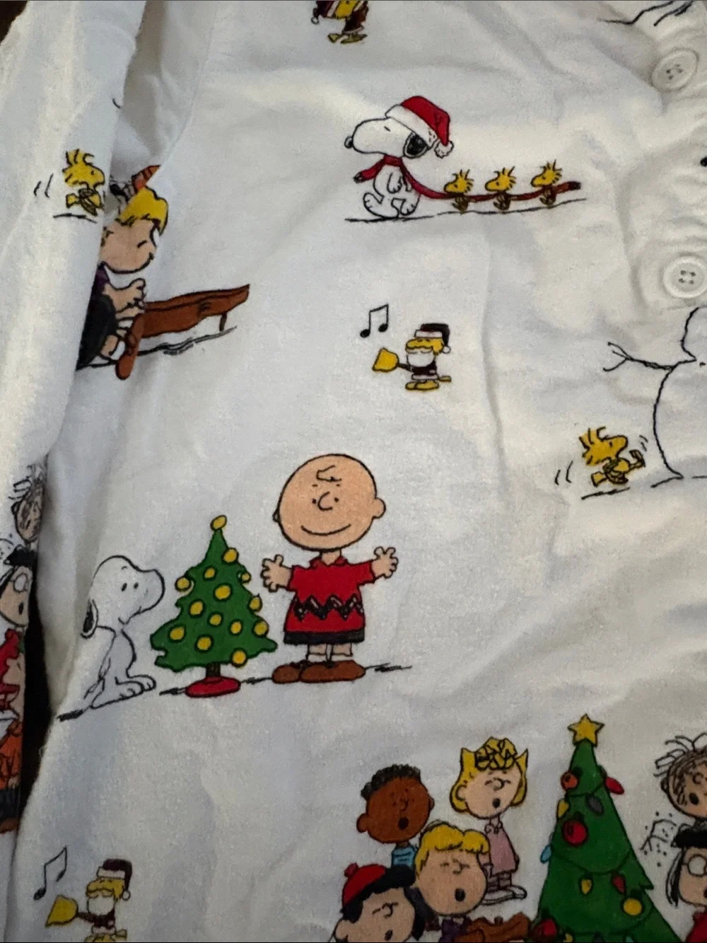 Peanuts White Kids Pajama Set with Holiday Character Print